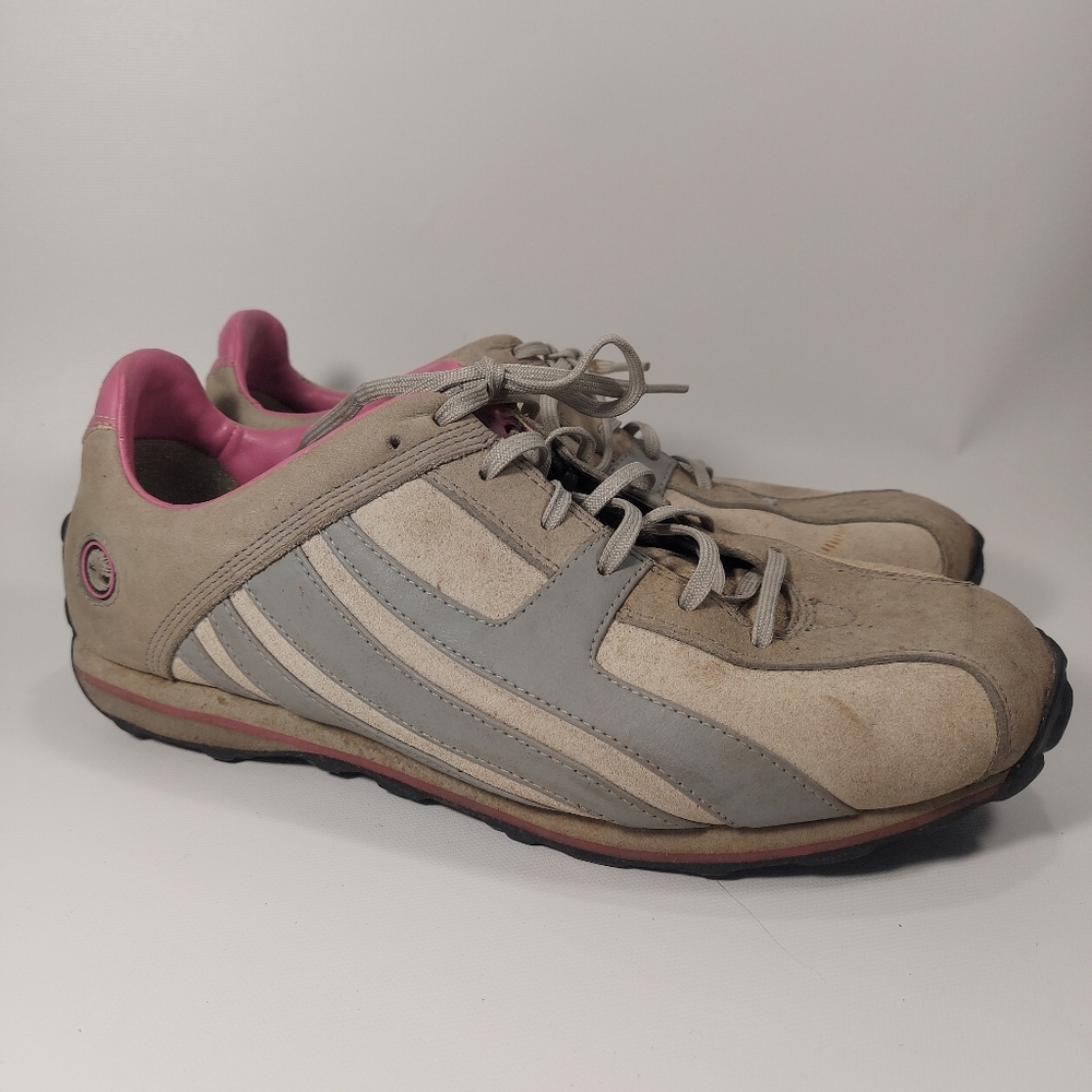 Timberland Beige and Pink Women's Leather-Trim Sneakers